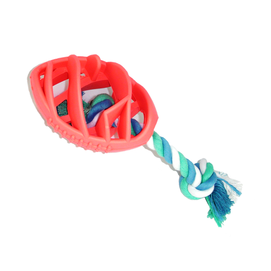 Rubber Football Chew Toy with Tug Rope